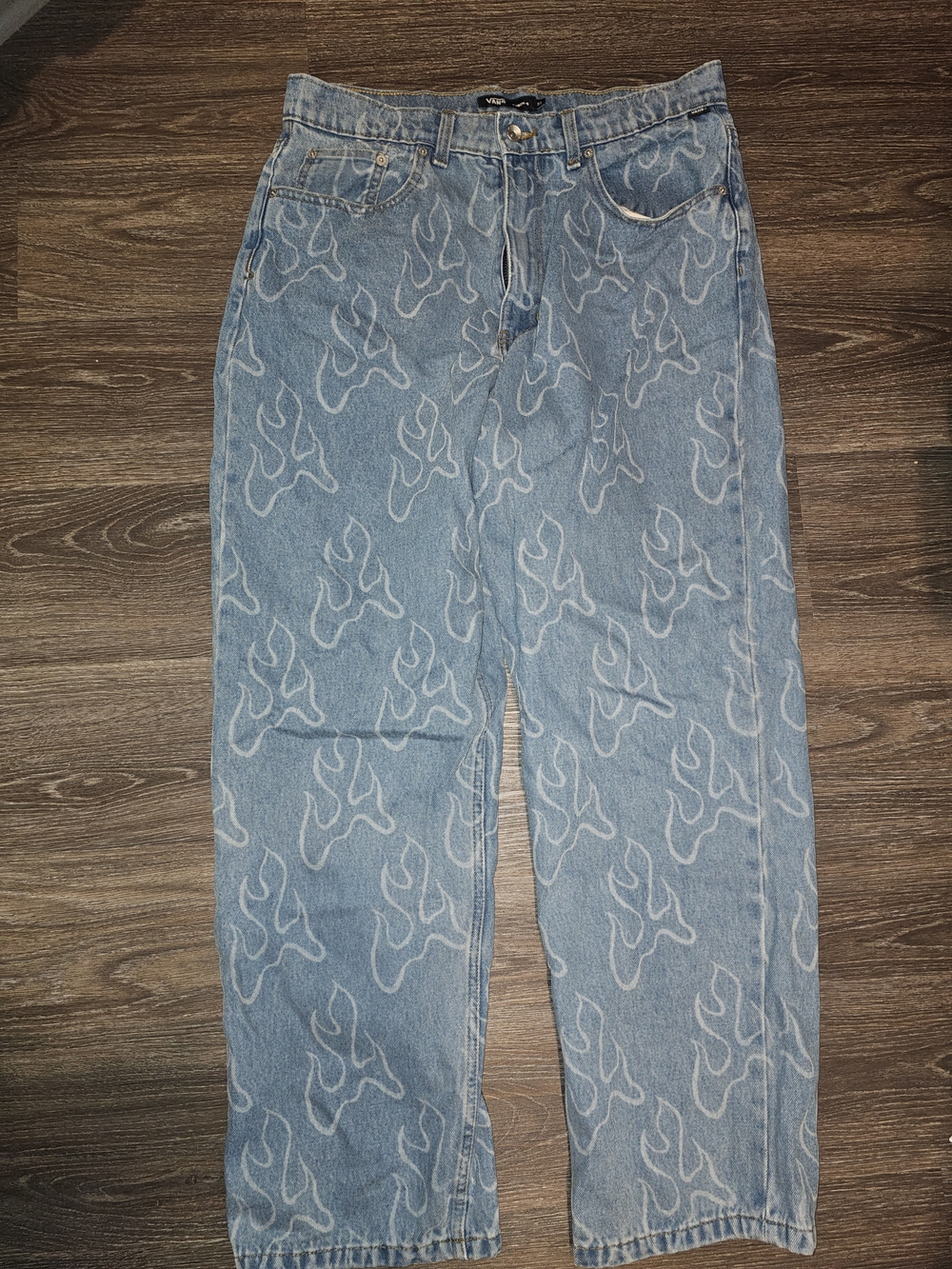 Vans Light Blue Flame-Print Check-5 Jeans